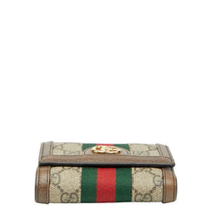 グッチ GGスプリーム オフィディア 三つ折り財布 523174 ベージュ ブラウン PVC レザー レディース GUCCI 【中古】