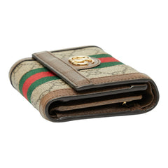 グッチ GGスプリーム オフィディア 三つ折り財布 523174 ベージュ ブラウン PVC レザー レディース GUCCI 【中古】