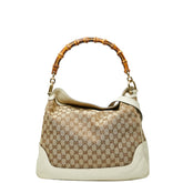 グッチ GGキャンバス バンブー ハンドバッグ ショルダーバッグ 2WAY 282315 ベージュ アイボリー キャンバス レザー レディース GUCCI 【中古】