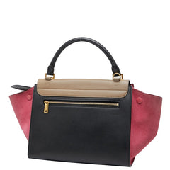 セリーヌ トラペーズ スモール トリコロール ハンドバッグ ショルダーバッグ 2WAY ブラック マルチカラー レザー スウェード レディース CELINE 【中古】