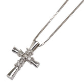 K14WG ホワイトゴールド ダイヤ0.10ct クロス 十字架 モチーフ ペンダントネックレス レディース 【中古】