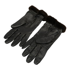 エルメス ケリーグローブ 手袋 サイズ7 1/2 ブラック ブラウン ラムスキン ファー レディース HERMES 【中古】