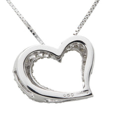 K14WG ホワイトゴールド ダイヤ0.50ct ハート モチーフ ベネチアンチェーン ネックレス レディース 【中古】