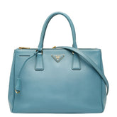 プラダ ガレリア ラージ 三角ロゴプレート ハンドバッグ ショルダーバッグ 2WAY ブルー サフィアーノ レザー レディース PRADA 【中古】