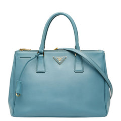 プラダ ガレリア ラージ 三角ロゴプレート ハンドバッグ ショルダーバッグ 2WAY ブルー サフィアーノ レザー レディース PRADA 【中古】