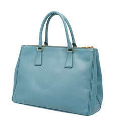プラダ ガレリア ラージ 三角ロゴプレート ハンドバッグ ショルダーバッグ 2WAY ブルー サフィアーノ レザー レディース PRADA 【中古】