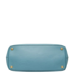 プラダ ガレリア ラージ 三角ロゴプレート ハンドバッグ ショルダーバッグ 2WAY ブルー サフィアーノ レザー レディース PRADA 【中古】