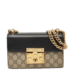 グッチ GGスプリーム パドロック スモール チェーン ショルダーバッグ 409487 ベージュ ブラック PVC レザー レディース GUCCI 【中古】