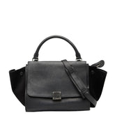 セリーヌ トラペーズ スモール ハンドバッグ ショルダーバッグ 2WAY ブラック レザー スウェード レディース CELINE 【中古】