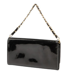 ディオール ロゴ チェーン ウォレット 長財布 ハンドバッグ ブラック ゴールド パテントレザー レディース Dior 中古