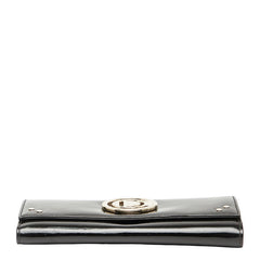 ディオール ロゴ チェーン ウォレット 長財布 ハンドバッグ ブラック ゴールド パテントレザー レディース Dior 中古