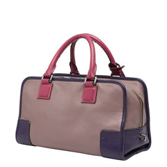 ロエベ アナグラム アマソナ28 ハンドバッグ パープル ピンク レザー レディース LOEWE 【中古】