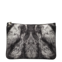 アレキサンダーマックイーン ファープリント クラッチバッグ ポーチ ブラック ホワイト レザー レディース Alexander McQueen 【中古】