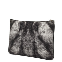 アレキサンダーマックイーン ファープリント クラッチバッグ ポーチ ブラック ホワイト レザー レディース Alexander McQueen 【中古】