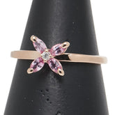 K10PG ピンクゴールド ピンクサファイア キュービックジルコニア 花 フラワーモチーフ リング 指輪 レディース 12.5号 【中古】