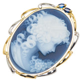 ゴールド シルバー K18YG イエローゴールド Pt900 プラチナ コンビ メノウカメオ30×40mm サファイア ペンダントトップ ブローチ レディース 【中古】