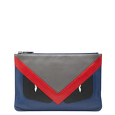 フェンディ バッグバグズ モンスター クラッチバッグ 7N0078 ブルー グレー レッド レザー レディース FENDI 【中古】