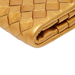 ボッテガヴェネタ イントレチャート 長財布 二つ折り財布 ゴールド レザー レディース BOTTEGAVENETA 【中古】