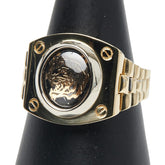 K18YG イエローゴールド K18WG ホワイトゴールド 虎 タイガー 時計 モチーフ リング 指輪 メンズ 21号 【中古】