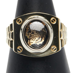 K18YG イエローゴールド K18WG ホワイトゴールド 虎 タイガー 時計 モチーフ リング 指輪 メンズ 21号 【中古】