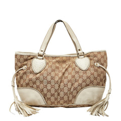 グッチ ハート タッセル GGキャンバス ハンドバッグ トートバッグ 211955 ベージュ ホワイト キャンバス レザー レディース GUCCI 【中古】