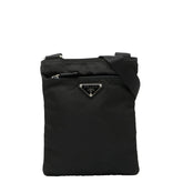 プラダ 三角ロゴプレート ショルダーバッグ ブラック ナイロン レザー レディース PRADA 【中古】