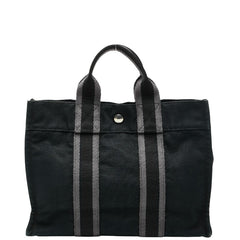 エルメス フールトゥ トートPM トートバッグ ハンドバッグ ブラック グレー キャンバス レディース HERMES 【中古】