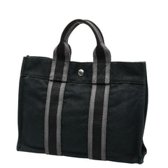 エルメス フールトゥ トートPM トートバッグ ハンドバッグ ブラック グレー キャンバス レディース HERMES 【中古】