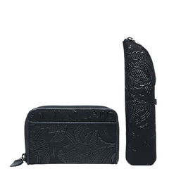 印傳屋 キャレー シリーズ コインケース ペンケース セット ブラック レザー レディース INDENYA 【中古】