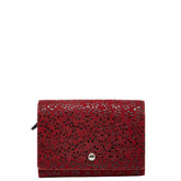 印傳屋 甲州印伝 上原勇七 梅 和柄 二つ折り財布 レッド ブラック レザー レディース INDENYA 【中古】