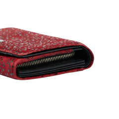 印傳屋 甲州印伝 上原勇七 梅 和柄 二つ折り財布 レッド ブラック レザー レディース INDENYA 【中古】