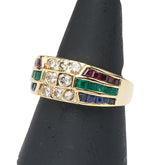 K18YG イエローゴールド エメラルド&ルビー&サファイア1.30ct ダイヤ0.38ct リング 指輪 レディース 12号 【中古】