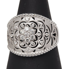 K18WG ホワイトゴールド ダイヤ0.30ct 花 フラワー モチーフ リング 指輪 レディース 15号 【中古】