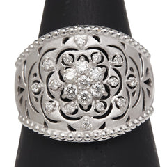 K18WG ホワイトゴールド ダイヤ0.30ct 花 フラワー モチーフ リング 指輪 レディース 15号 【中古】