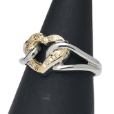 Pt900 プラチナ K18YG イエローゴールド コンビ ダイヤ0.04ct ハート モチーフ リング 指輪 レディース 14号 【中古】