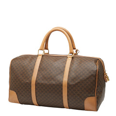 セリーヌ マカダム ボストンバッグ トラベルバッグ ブラウン ベージュ PVC レザー レディース CELINE 【中古】