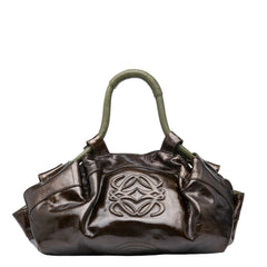 ロエベ アナグラム ナッパアイレ ハンドバッグ ブラウン グリーン パテントレザー レザー レディース LOEWE 【中古】
