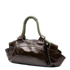 ロエベ アナグラム ナッパアイレ ハンドバッグ ブラウン グリーン パテントレザー レザー レディース LOEWE 【中古】