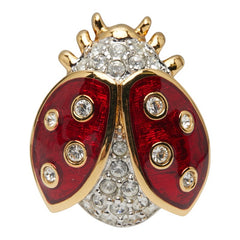 スワロフスキー てんとう虫 ラインストーン ブローチ ゴールド レッド メッキ レディース SWAROVSKI 【中古】