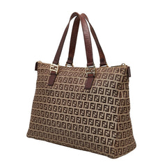 フェンディ ズッキーノ トートバッグ ブラウン キャンバス レザー レディース FENDI 【中古】