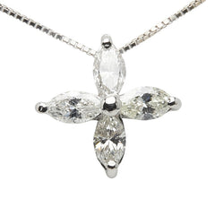 Pt900 プラチナ K18WG ホワイトゴールド コンビ ダイヤ0.38ct 花 フラワー モチーフ ベネチアンチェーン ネックレス レディース 【中古】