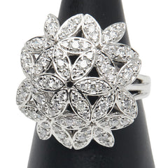 Pt900 プラチナ ダイヤ3.00ct 花 フラワー モチーフ リング 指輪 レディース 17号 【中古】