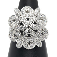 Pt900 プラチナ ダイヤ3.00ct 花 フラワー モチーフ リング 指輪 レディース 17号 【中古】