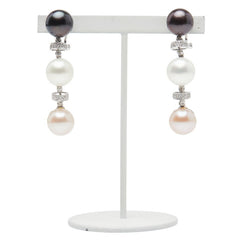 K14WG ホワイトゴールド パール9.2~9.5ct ダイヤ スイング ピアス レディース 【中古】