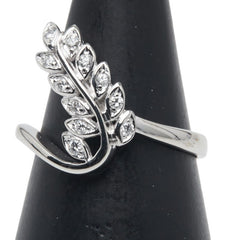 Pt900 プラチナ ダイヤ0.15ct リーフ 葉っぱ モチーフ リング 指輪 レディース 12号 【中古】