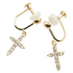 K18YG イエローゴールド ダイヤ0.30ct クロス 十字架 モチーフ ネジ式 イヤリング レディース 【中古】