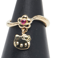 サンリオ K18YG イエローゴールド ルビー ハローキティ チャーム ピンキー リング 指輪 レディース SANRIO 2.5号 【中古】