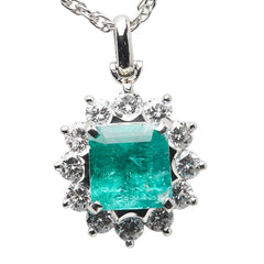 Pt900 プラチナ Pt850 プラチナ エメラルド2.22ct ダイヤ0.88ct ペンダントネックレス レディース 【中古】