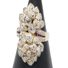 K18YG イエローゴールド ダイヤ1.12ct ルビー0.40ct リーフ 葉っぱ モチーフ リング 指輪 レディース 16.5号 【中古】