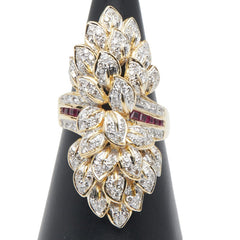 K18YG イエローゴールド ダイヤ1.12ct ルビー0.40ct リーフ 葉っぱ モチーフ リング 指輪 レディース 16.5号 【中古】